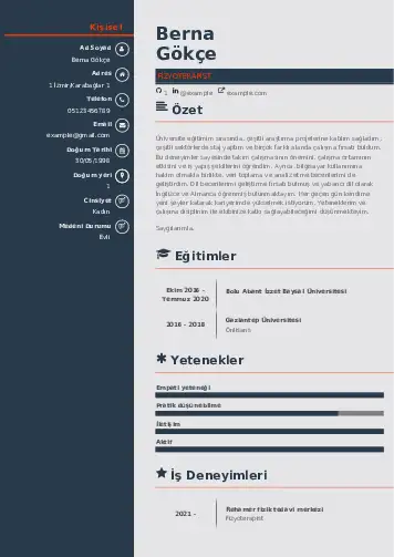 Fizyoterapist Cv Örnekleri cv indir